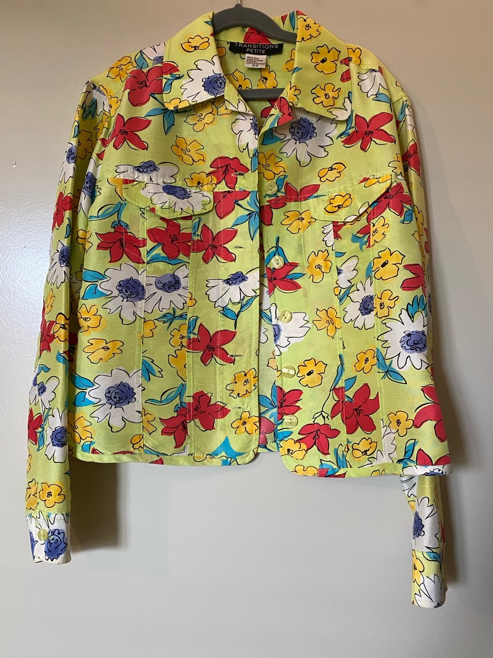 Bright Floral Button-Front Shirt Jacket in Yellow